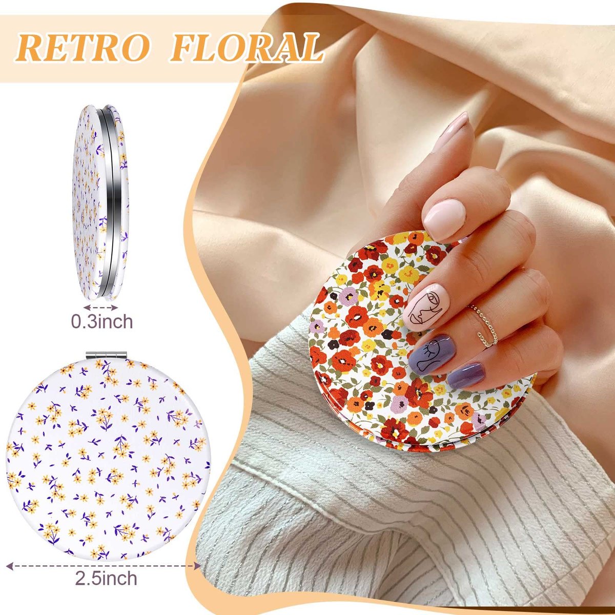 Vicenpal 6 Pack Floral Compact Mirrors for Women – Mini Folding Pocket Makeup Mirror with Magnification, Portable Travel Purse Mirror, Gift for Birthday, Bridesmaids, Spring & Mother's Day Party - görsel 4