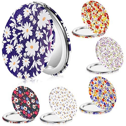 Vicenpal 6 Pack Floral Compact Mirrors for Women – Mini Folding Pocket Makeup Mirror with Magnification, Portable Travel Purse Mirror, Gift for Birthday, Bridesmaids, Spring & Mother's Day Party
