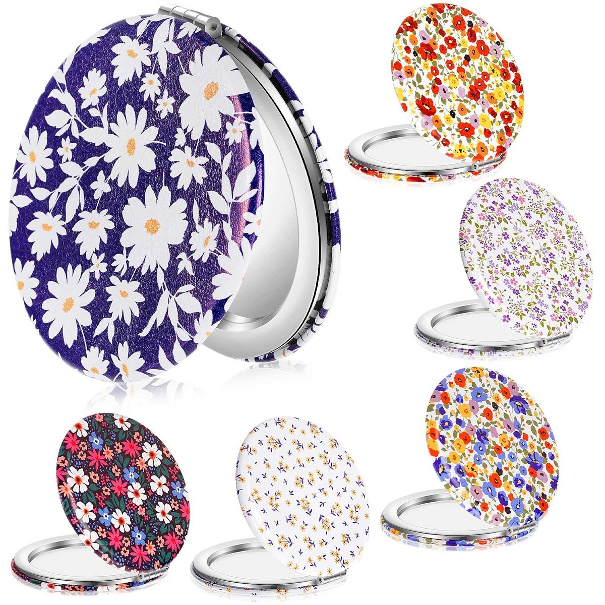 Vicenpal 6 Pack Floral Compact Mirrors for Women – Mini Folding Pocket Makeup Mirror with Magnification, Portable Travel Purse Mirror, Gift for Birthday, Bridesmaids, Spring & Mother's Day Party - görsel 2