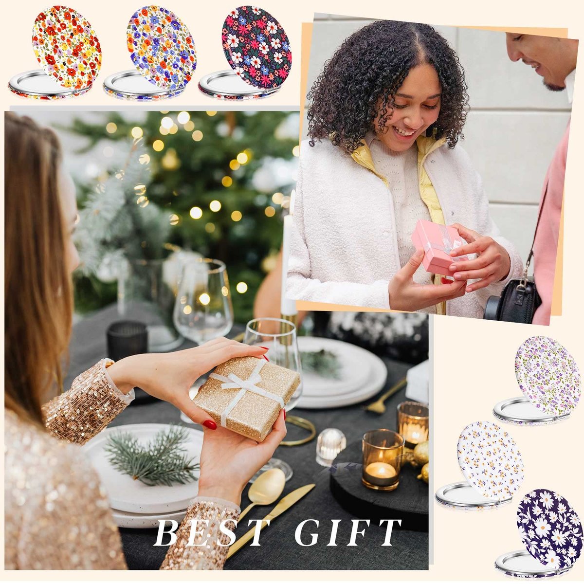 Vicenpal 6 Pack Floral Compact Mirrors for Women – Mini Folding Pocket Makeup Mirror with Magnification, Portable Travel Purse Mirror, Gift for Birthday, Bridesmaids, Spring & Mother's Day Party - görsel 10