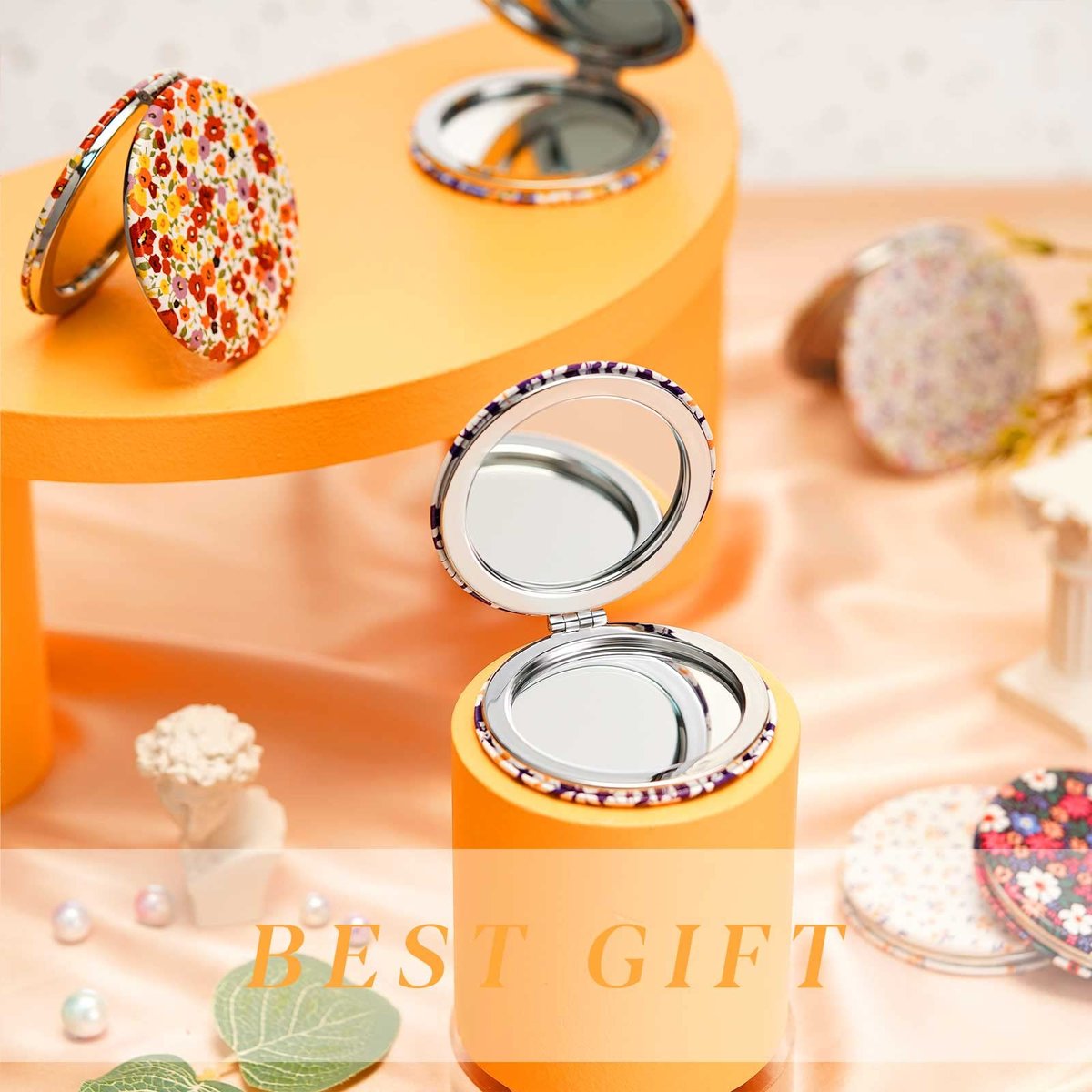 Vicenpal 6 Pack Floral Compact Mirrors for Women – Mini Folding Pocket Makeup Mirror with Magnification, Portable Travel Purse Mirror, Gift for Birthday, Bridesmaids, Spring & Mother's Day Party - görsel 6