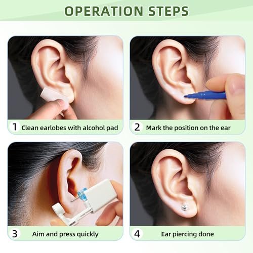 Novopiercing 24 Pcs Ear Piercing Kit: Disposable Ear Piercing Gun Kit with 8 Guns, 8 Pcs Earrings Stud, 8 Pcs Cleaning Pads – Safe & Easy DIY Ear Piercing for All Ages - görsel 6