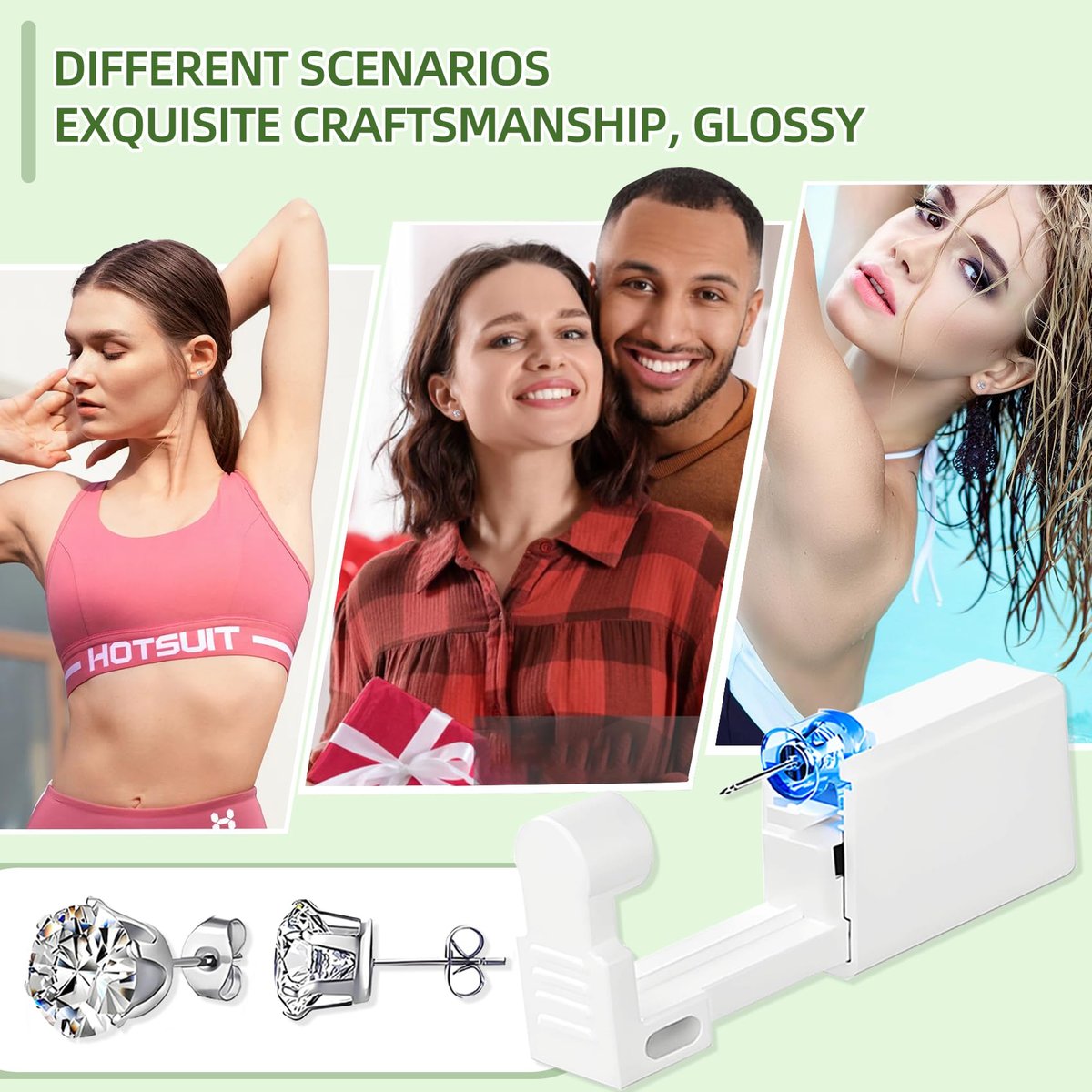 Novopiercing 24 Pcs Ear Piercing Kit: Disposable Ear Piercing Gun Kit with 8 Guns, 8 Pcs Earrings Stud, 8 Pcs Cleaning Pads – Safe & Easy DIY Ear Piercing for All Ages - görsel 13
