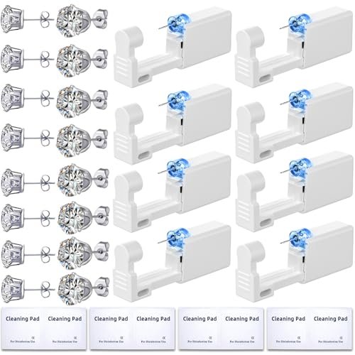 Novopiercing 24 Pcs Ear Piercing Kit: Disposable Ear Piercing Gun Kit with 8 Guns, 8 Pcs Earrings Stud, 8 Pcs Cleaning Pads – Safe & Easy DIY Ear Piercing for All Ages - görsel 2