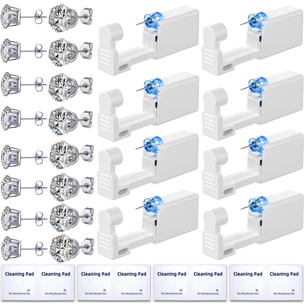 Novopiercing 24 Pcs Ear Piercing Kit: Disposable Ear Piercing Gun Kit with 8 Guns, 8 Pcs Earrings Stud, 8 Pcs Cleaning Pads – Safe & Easy DIY Ear Piercing for All Ages - görsel 1