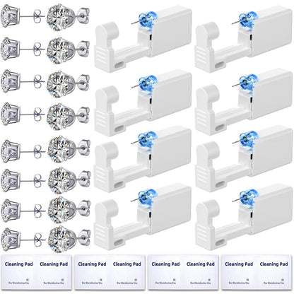 Novopiercing 24 Pcs Ear Piercing Kit: Disposable Ear Piercing Gun Kit with 8 Guns, 8 Pcs Earrings Stud, 8 Pcs Cleaning Pads – Safe & Easy DIY Ear Piercing for All Ages