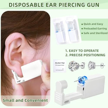 Novopiercing 24 Pcs Ear Piercing Kit: Disposable Ear Piercing Gun Kit with 8 Guns, 8 Pcs Earrings Stud, 8 Pcs Cleaning Pads – Safe & Easy DIY Ear Piercing for All Ages