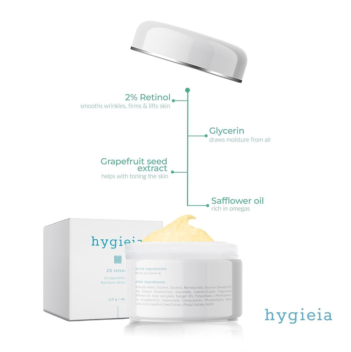 Hygieia + Encapsulated 2% Retinol Cream, 4oz – Liposomal Anti-Wrinkle Cream for Face, Neck & Body – Fast & Deep Cellular Absorption – Day or Night Cream for Firming, Lifting & Repairing Aging Skin Avelisse