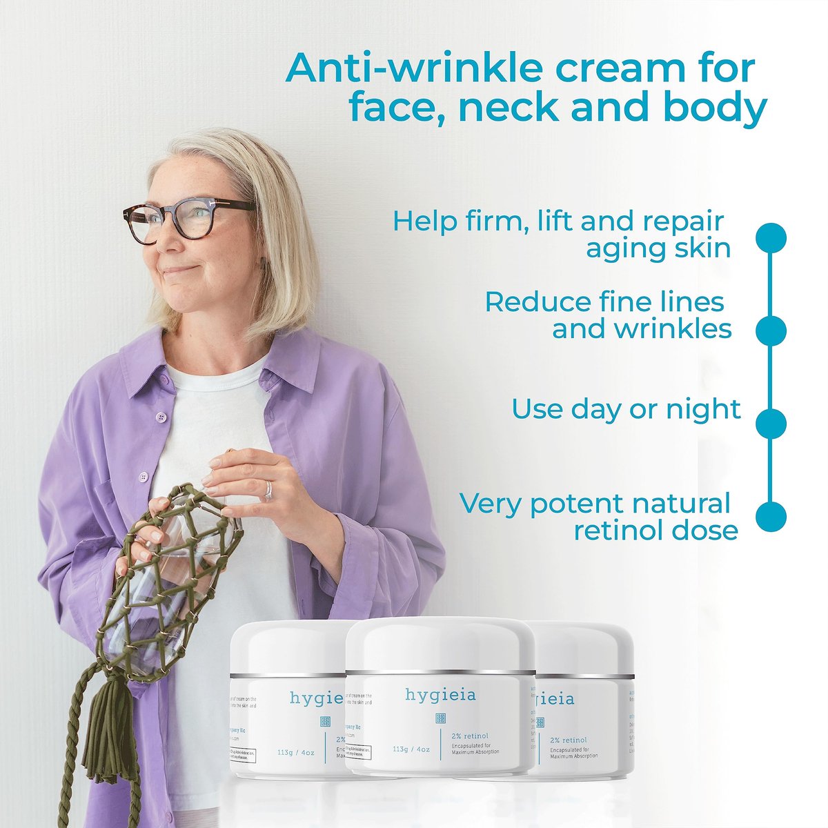 Hygieia + Encapsulated 2% Retinol Cream, 4oz – Liposomal Anti-Wrinkle Cream for Face, Neck & Body – Fast & Deep Cellular Absorption – Day or Night Cream for Firming, Lifting & Repairing Aging Skin Avelisse