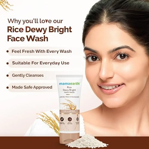 MAMAEARTH Rice Dewy Bright Face Wash with Rice Water & Niacinamide - 3.38 Fl Oz (100ml) Avelisse