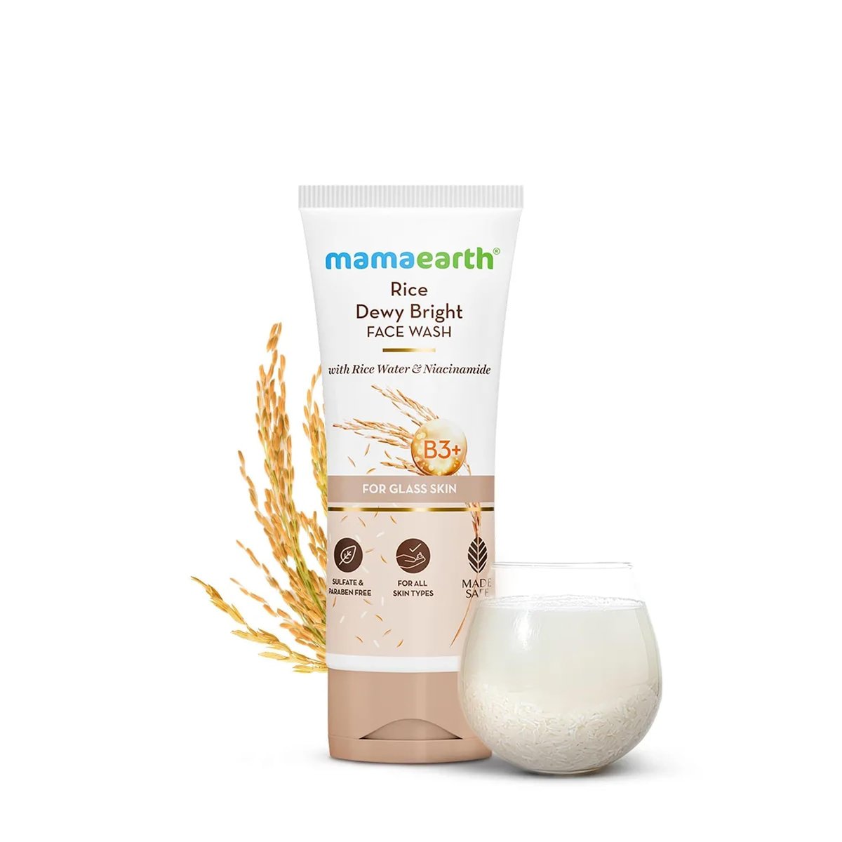 MAMAEARTH Rice Dewy Bright Face Wash with Rice Water & Niacinamide - 3.38 Fl Oz (100ml) Avelisse