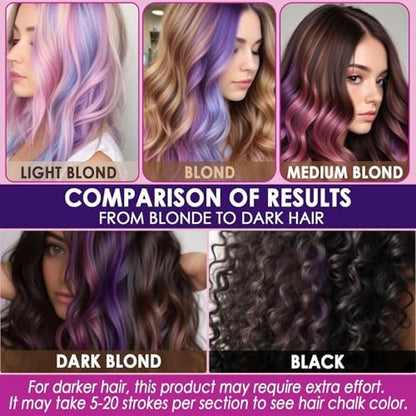 Jim&Gloria Dustless Hair Chalk for Girls - 17 Piece Washable Temporary Hair Color Set with Clip-in Extensions, Brushes & Glitter Avelisse