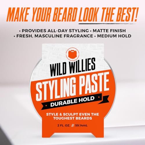 Wild Willies Beard Styling Paste - Durable Medium Hold, Hydrates & Tames Flyaway Facial Hair - Non-Greasy, Matte Finish Beard Cream, 2 fl oz - görsel 4