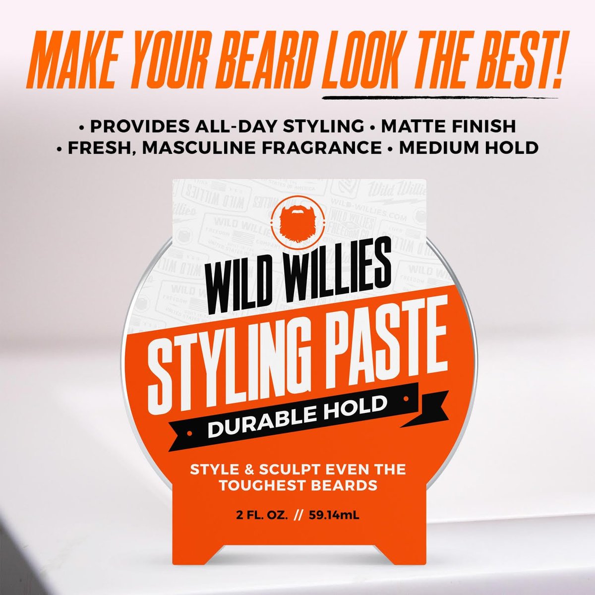 Wild Willies Beard Styling Paste - Durable Medium Hold, Hydrates & Tames Flyaway Facial Hair - Non-Greasy, Matte Finish Beard Cream, 2 fl oz - görsel 3