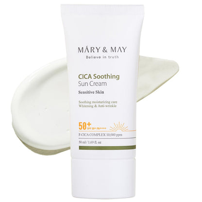 Mary&May CICA Soothing Sun Cream SPF50+ PA++++ 50ml – Light Absorption, Non-Sticky, Hydrating Facial Sunscreen with No White Cast, Vegan & Cruelty-Free Avelisse