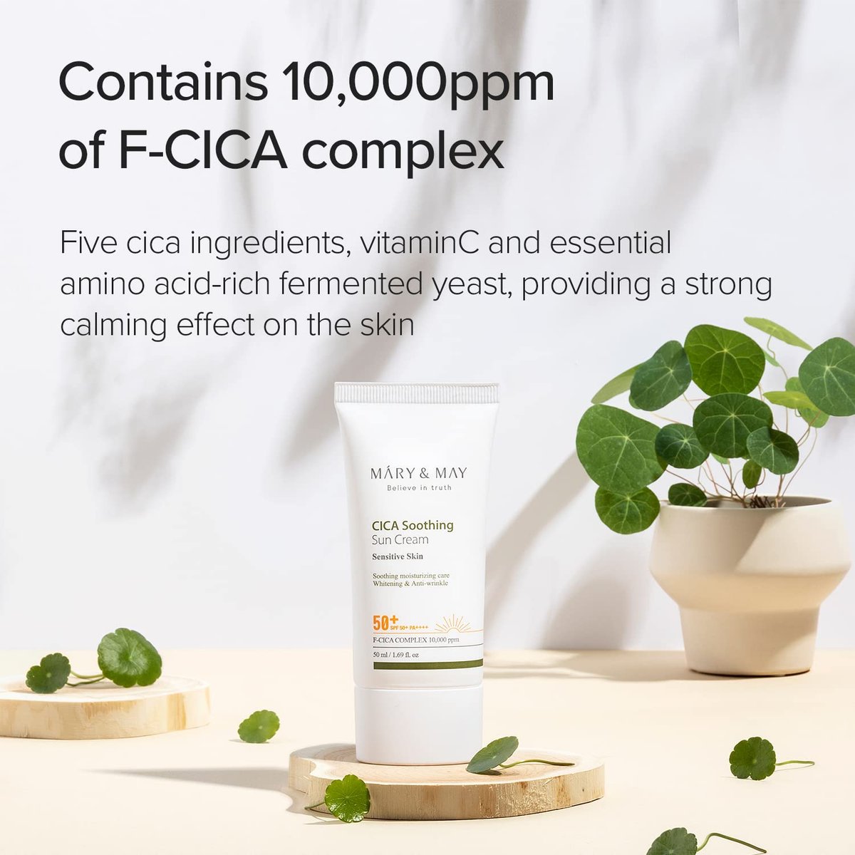 Mary&May CICA Soothing Sun Cream SPF50+ PA++++ 50ml – Light Absorption, Non-Sticky, Hydrating Facial Sunscreen with No White Cast, Vegan & Cruelty-Free Avelisse