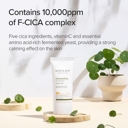 Mary&May CICA Soothing Sun Cream SPF50+ PA++++ 50ml – Light Absorption, Non-Sticky, Hydrating Facial Sunscreen with No White Cast, Vegan & Cruelty-Free Avelisse