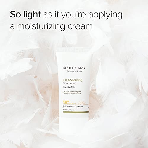 Mary&May CICA Soothing Sun Cream SPF50+ PA++++ 50ml – Light Absorption, Non-Sticky, Hydrating Facial Sunscreen with No White Cast, Vegan & Cruelty-Free Avelisse