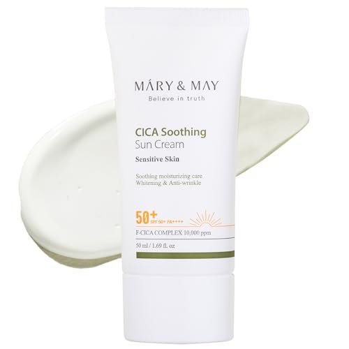 Mary&May CICA Soothing Sun Cream SPF50+ PA++++ 50ml – Light Absorption, Non-Sticky, Hydrating Facial Sunscreen with No White Cast, Vegan & Cruelty-Free Avelisse