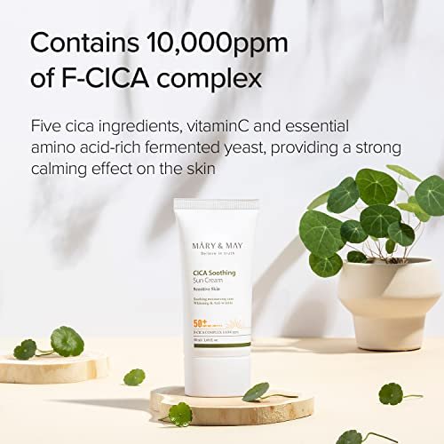 Mary&May CICA Soothing Sun Cream SPF50+ PA++++ 50ml – Light Absorption, Non-Sticky, Hydrating Facial Sunscreen with No White Cast, Vegan & Cruelty-Free Avelisse