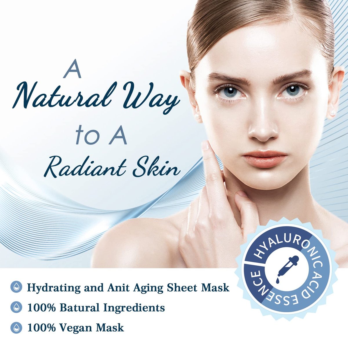 Hydrating Hyaluronic Acid Face Mask Sheet – Deep Moisturizing Anti-Aging Facial Mask for Women, 10 Pack - görsel 11