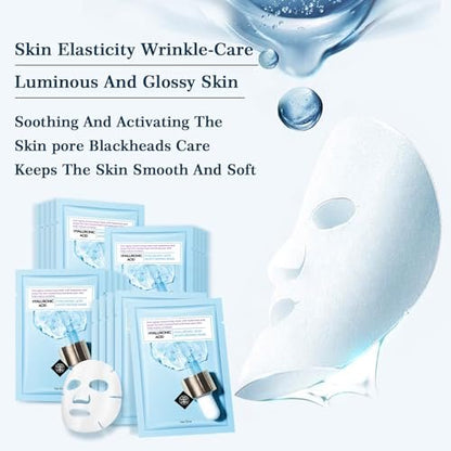 Hydrating Hyaluronic Acid Face Mask Sheet – Deep Moisturizing Anti-Aging Facial Mask for Women, 10 Pack