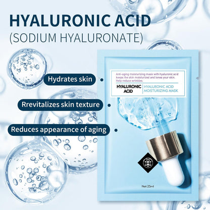 Hydrating Hyaluronic Acid Face Mask Sheet – Deep Moisturizing Anti-Aging Facial Mask for Women, 10 Pack