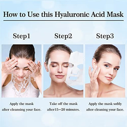 Hydrating Hyaluronic Acid Face Mask Sheet – Deep Moisturizing Anti-Aging Facial Mask for Women, 10 Pack