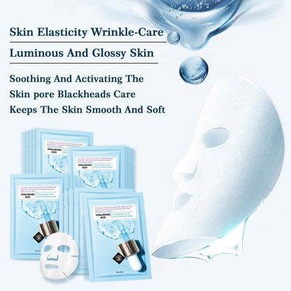 Hydrating Hyaluronic Acid Face Mask Sheet – Deep Moisturizing Anti-Aging Facial Mask for Women, 10 Pack