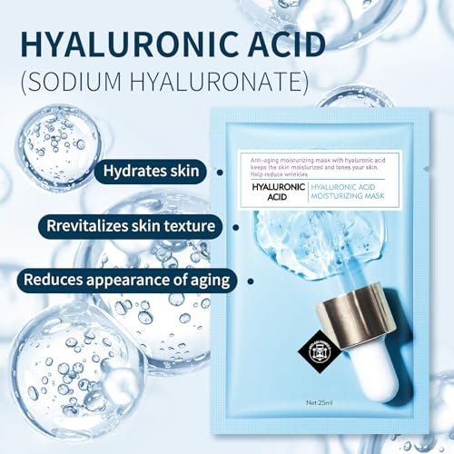 Hydrating Hyaluronic Acid Face Mask Sheet – Deep Moisturizing Anti-Aging Facial Mask for Women, 10 Pack - görsel 6