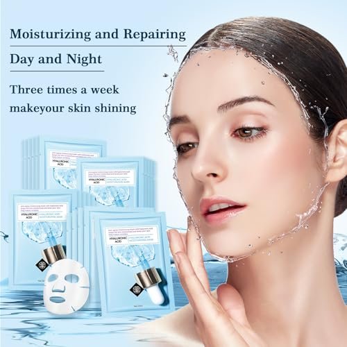 Hydrating Hyaluronic Acid Face Mask Sheet – Deep Moisturizing Anti-Aging Facial Mask for Women, 10 Pack - görsel 8