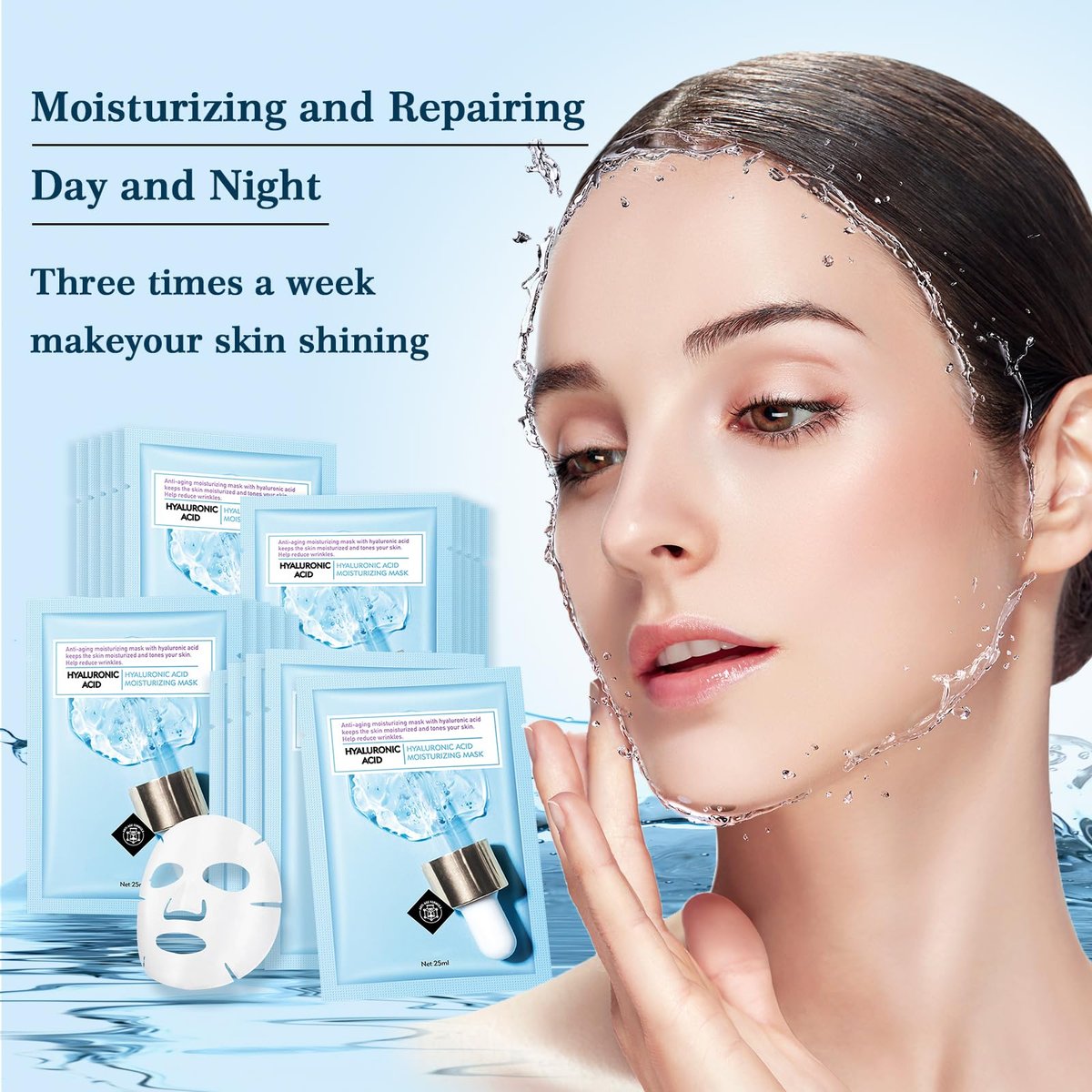 Hydrating Hyaluronic Acid Face Mask Sheet – Deep Moisturizing Anti-Aging Facial Mask for Women, 10 Pack - görsel 7
