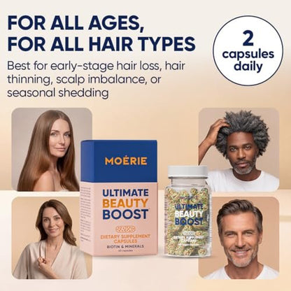 Moerie Ultimate Hair Growth Supplements for Women & Men - Hair, Skin, Nails Vitamins with Biotin & Minerals - for Thicker, Fuller Hair & Hair Loss Treatment - 120 Capsules Avelisse
