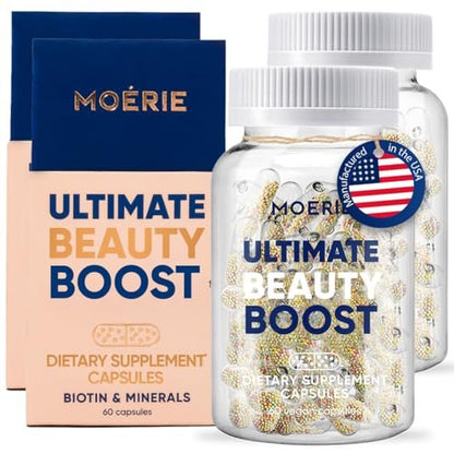 Moerie Ultimate Hair Growth Supplements for Women & Men - Hair, Skin, Nails Vitamins with Biotin & Minerals - for Thicker, Fuller Hair & Hair Loss Treatment - 120 Capsules Avelisse