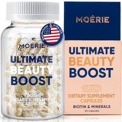 Moerie Ultimate Hair Boost Supplements for Women & Men - Hair, Skin, Nails Vitamins with Biotin & Minerals for Hair Health - Thicker Hair - 60 Capsules Avelisse