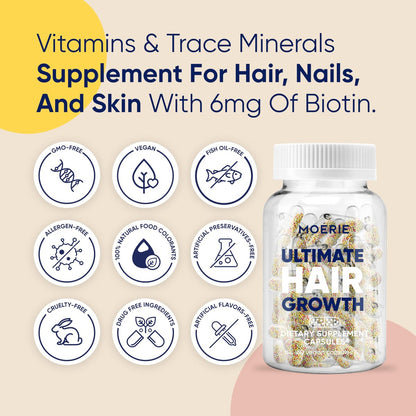 Moerie Ultimate Hair Boost Supplements for Women & Men - Hair, Skin, Nails Vitamins with Biotin & Minerals for Hair Health - Thicker Hair - 60 Capsules Avelisse