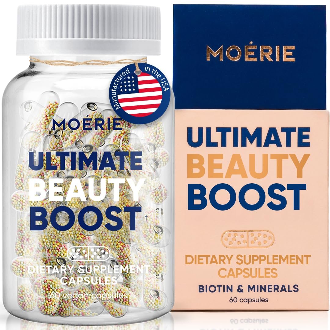 Moerie Ultimate Hair Boost Supplements for Women & Men - Hair, Skin, Nails Vitamins with Biotin & Minerals for Hair Health - Thicker Hair - 60 Capsules Avelisse