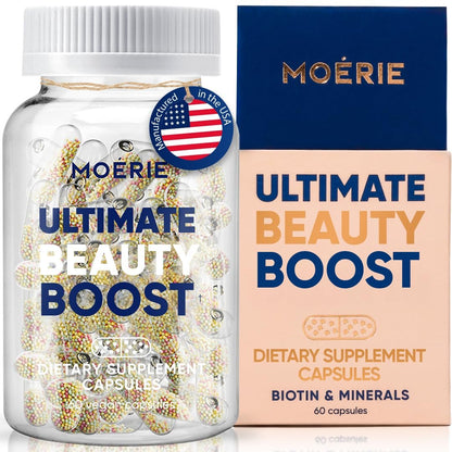 Moerie Ultimate Hair Boost Supplements for Women & Men - Hair, Skin, Nails Vitamins with Biotin & Minerals for Hair Health - Thicker Hair - 60 Capsules Avelisse