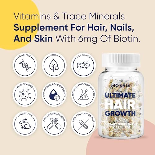 Moerie Ultimate Hair Boost Supplements for Women & Men - Hair, Skin, Nails Vitamins with Biotin & Minerals for Hair Health - Thicker Hair - 60 Capsules Avelisse