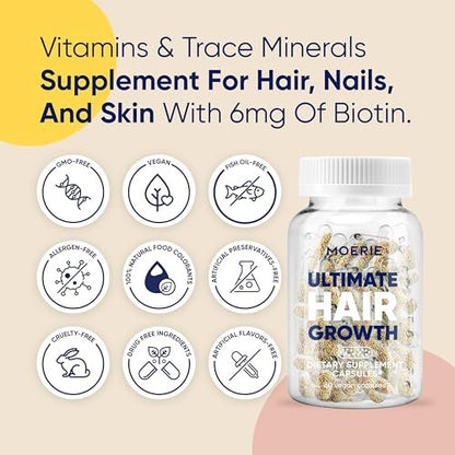 Moerie Ultimate Hair Boost Supplements for Women & Men - Hair, Skin, Nails Vitamins with Biotin & Minerals for Hair Health - Thicker Hair - 60 Capsules Avelisse