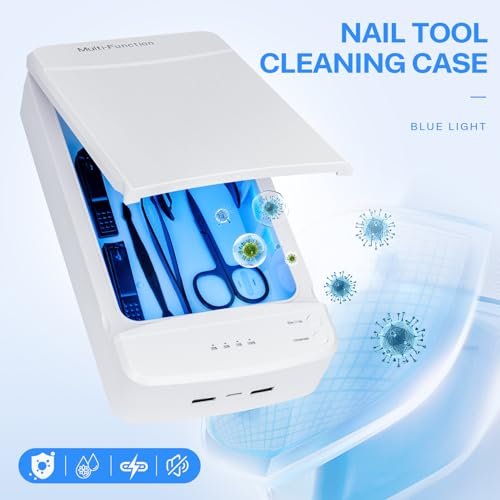 LXIANGN Portable Nail Tool Sterilizer with Blue Light - USB Sterilizing Box for Manicure Salon, Tweezers, Scissors, Jewelry, Phone, Watch, Keys (White) - görsel 4