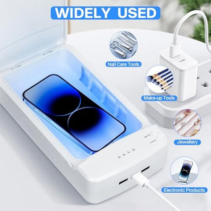 LXIANGN Portable Nail Tool Sterilizer with Blue Light - USB Sterilizing Box for Manicure Salon, Tweezers, Scissors, Jewelry, Phone, Watch, Keys (White)