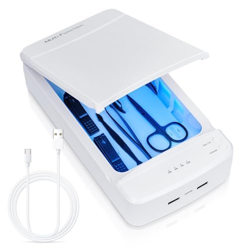 LXIANGN Portable Nail Tool Sterilizer with Blue Light - USB Sterilizing Box for Manicure Salon, Tweezers, Scissors, Jewelry, Phone, Watch, Keys (White) - görsel 2