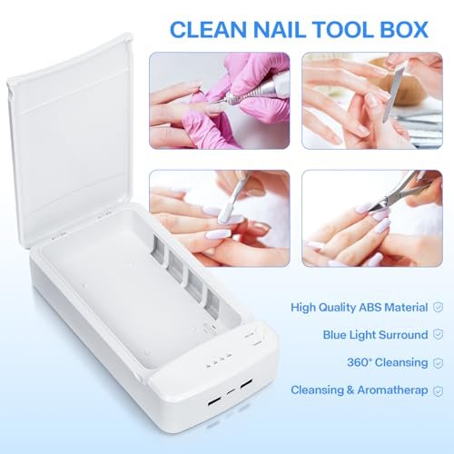 LXIANGN Portable Nail Tool Sterilizer with Blue Light - USB Sterilizing Box for Manicure Salon, Tweezers, Scissors, Jewelry, Phone, Watch, Keys (White) - görsel 6