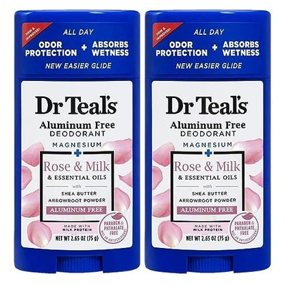 Dr. Teal's Rose & Milk Deodorant Gift Set (2 Pack, 2.65 oz Each) - Aluminum Free with Magnesium, Shea Butter & Arrowroot Powder