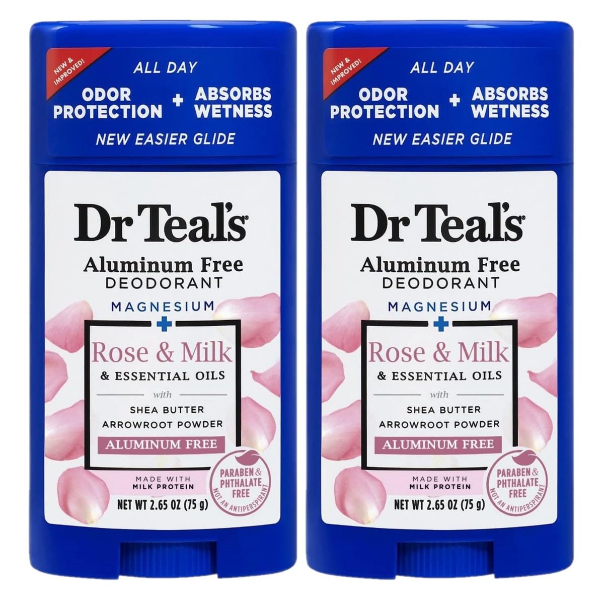 Dr. Teal's Rose & Milk Deodorant Gift Set (2 Pack, 2.65 oz Each) - Aluminum Free with Magnesium, Shea Butter & Arrowroot Powder - görsel 2