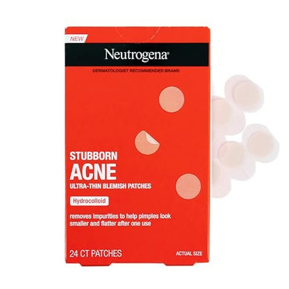 Neutrogena Stubborn Acne Ultra-Thin Hydrocolloid Patches for Clear Skin, 24 Count