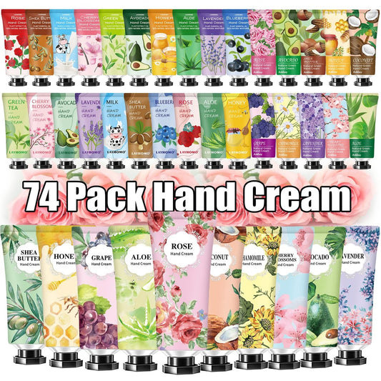 74 Pack Hand Cream Gift Set for Women and Girls - Natural Plant Hand Lotion for Dry Cracked Hands, Scented Mini Travel Size Avelisse