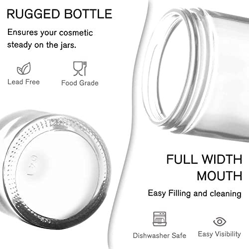 Small Glass Jars with Lids, 3 Pack 2 oz Bumobum Clear Jars with Black Lids, Blank Labels & Inner Liners, 60 ml Empty Round Cosmetic Containers for Sample, Powder, Cream, Lotion, Spice - görsel 4