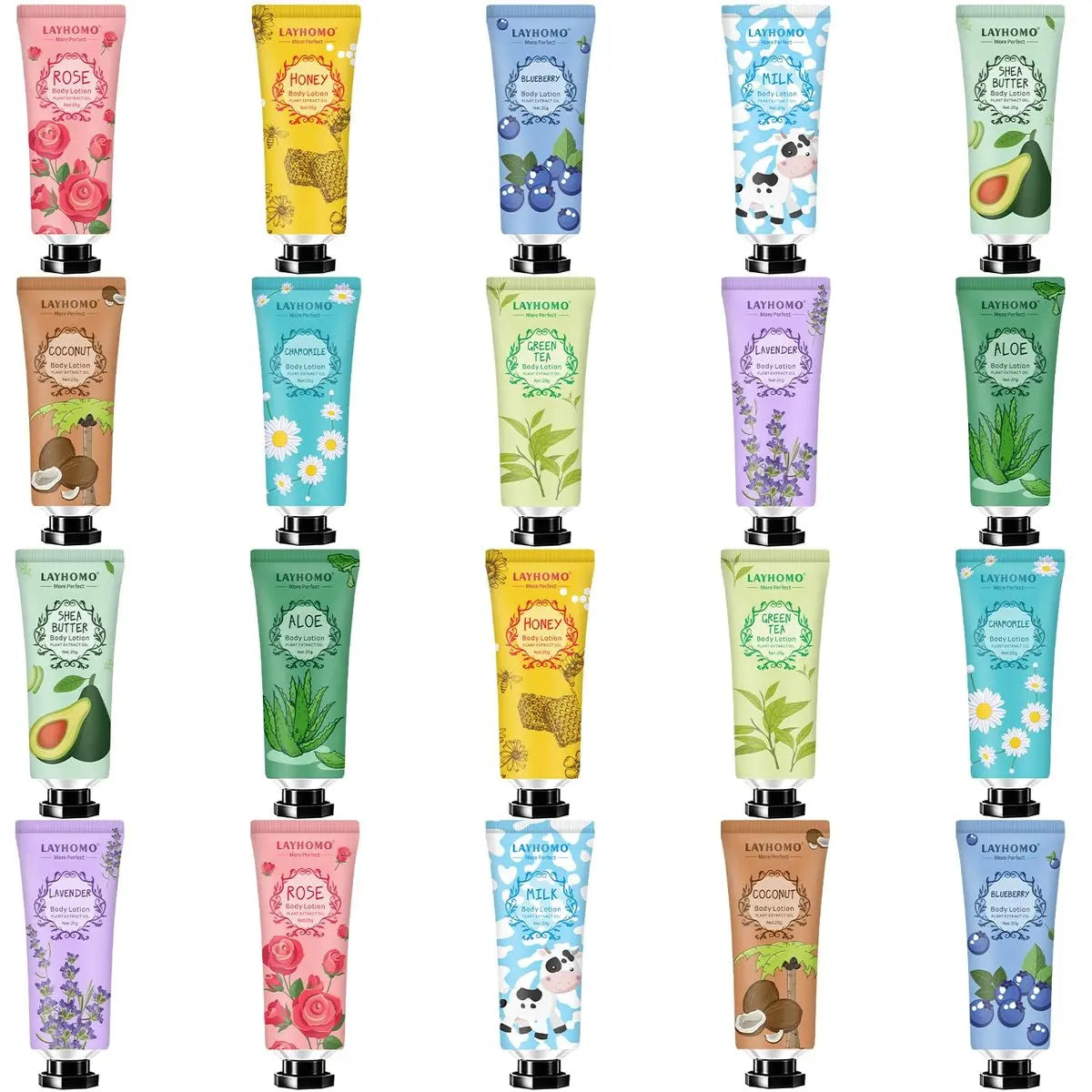 Layhomo 20 Pack Mini Body Lotion Gift Bulk for Dry Skin - Travel Size Body Cream with Shea Butter, Natural Fragrance, Moisturizing for Women and Men Avelisse